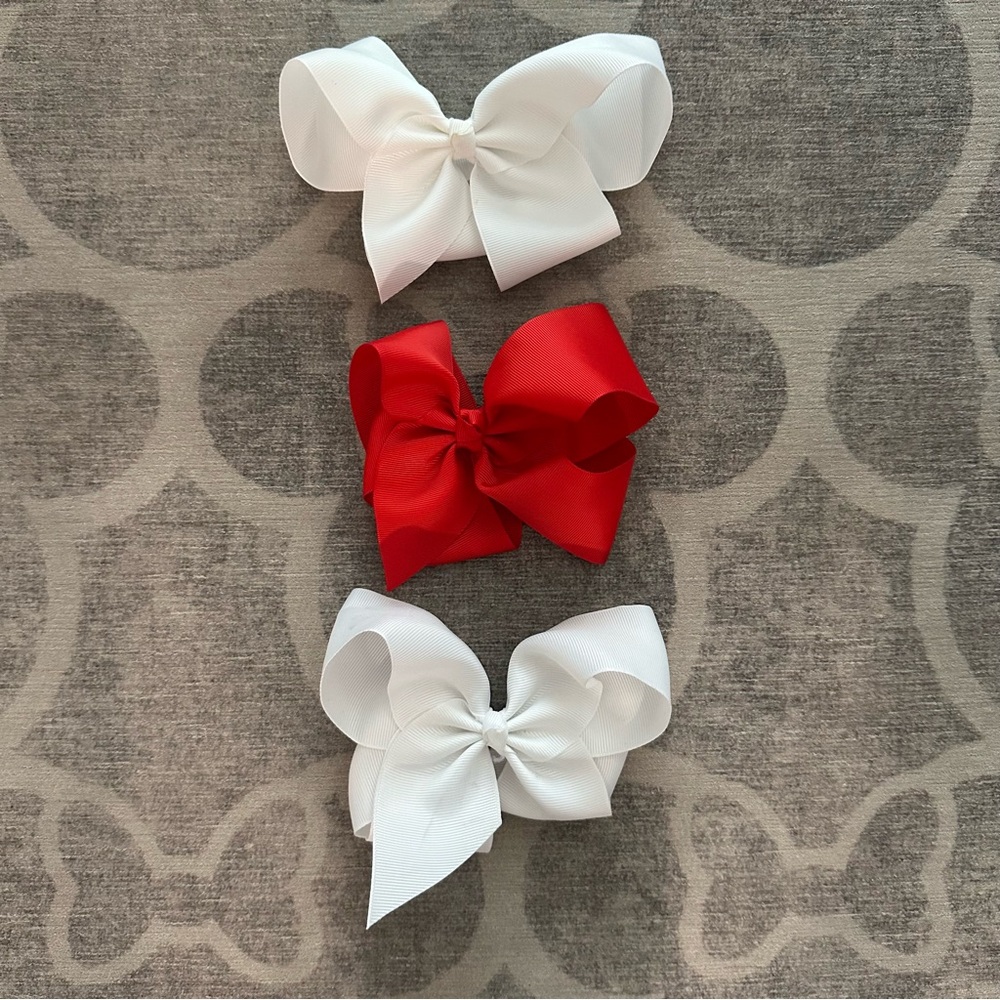 White (2) & Red (1) Hair Bows